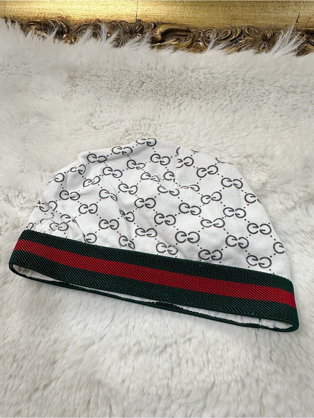 New Gucci Baby Knit Cap Hat GG Pattern Wool Beige Red Green